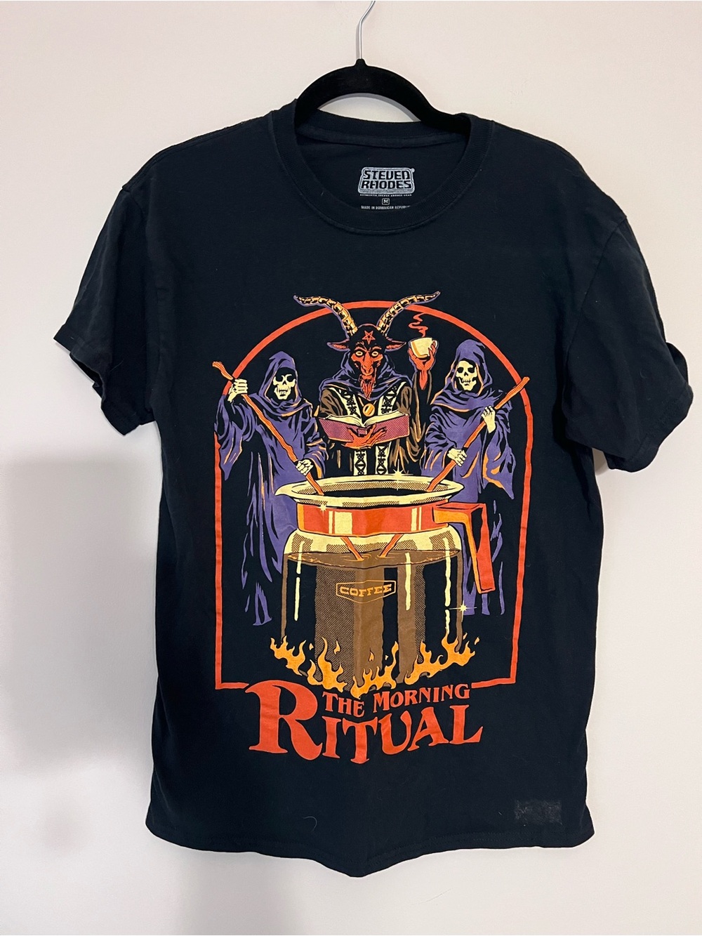 The Morning Ritual Graphic Tee - Black with Orange & Purple Art
